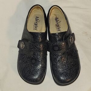 ALEGRIA Womens Alli All Jol-429 Clogs Shoes Size 7-7.5 38 EU embroidered Black‎